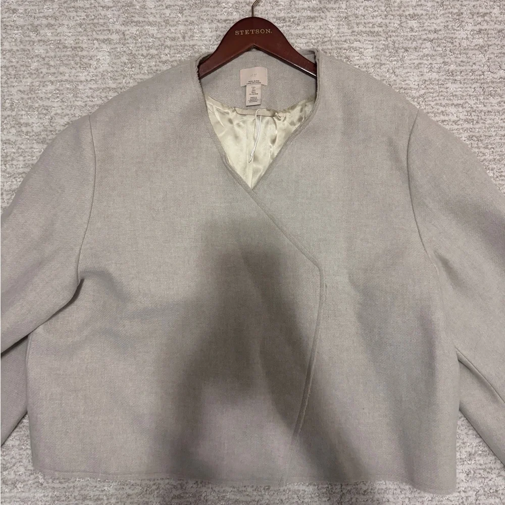 NWOT *RARE* H&M Premium Selection Wool Blend Jacket Light Beige Size L - Picture 3 of 7